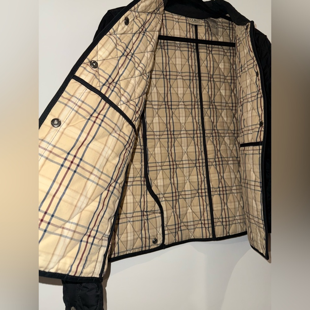 L.L. Bean Quilted Plaid Riding Jacket, Navy Black, Woman’s Medium - Picture 4 of 7